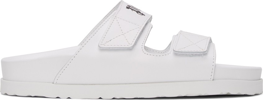 Palm Angels White Leather Logo Sandals