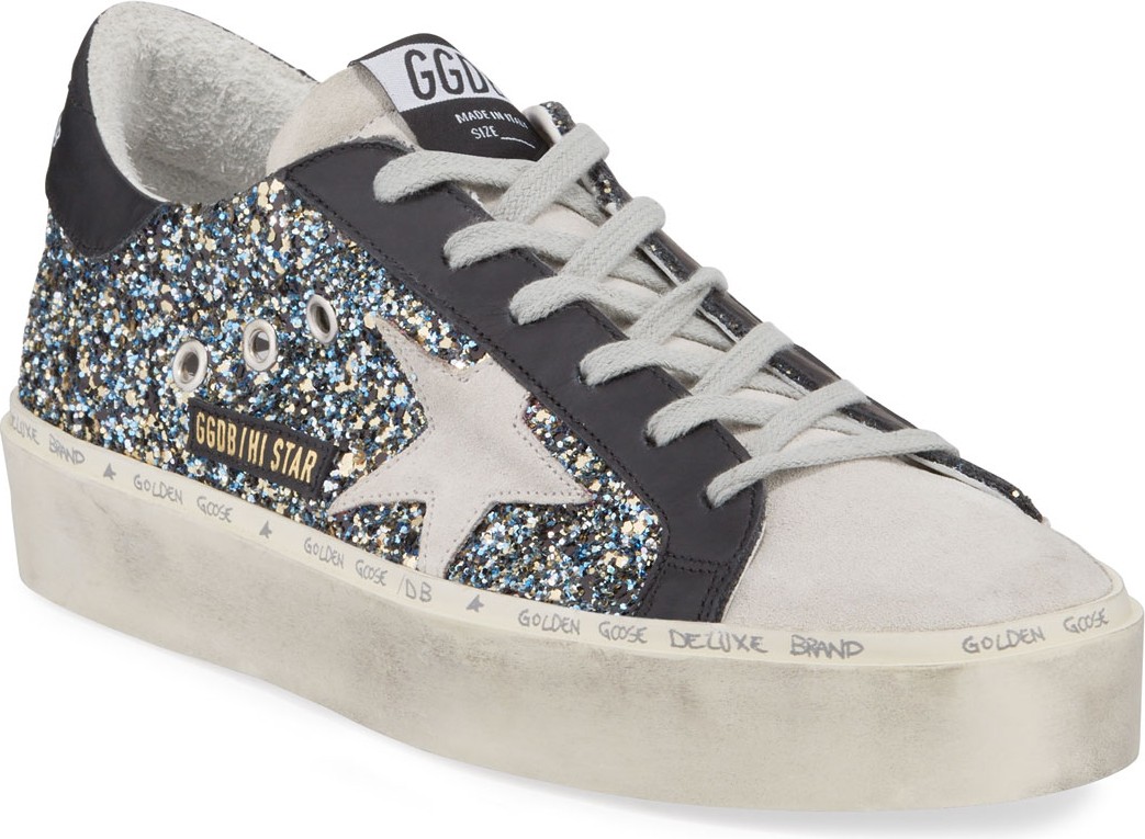Golden Goose Deluxe Brand Hi Star Glittered Leather Platform Sneakers