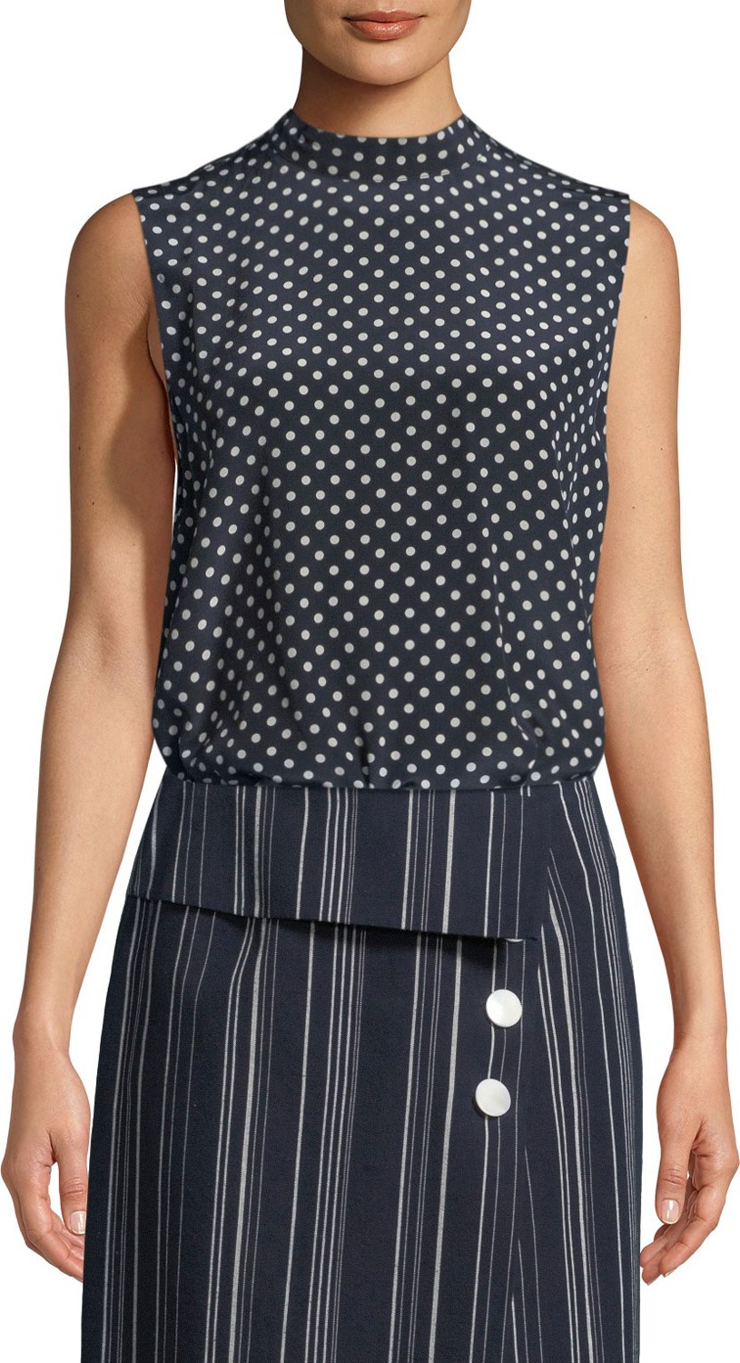 Robert Rodriguez Sleeveless Open-Back Polka-Dot Blouse