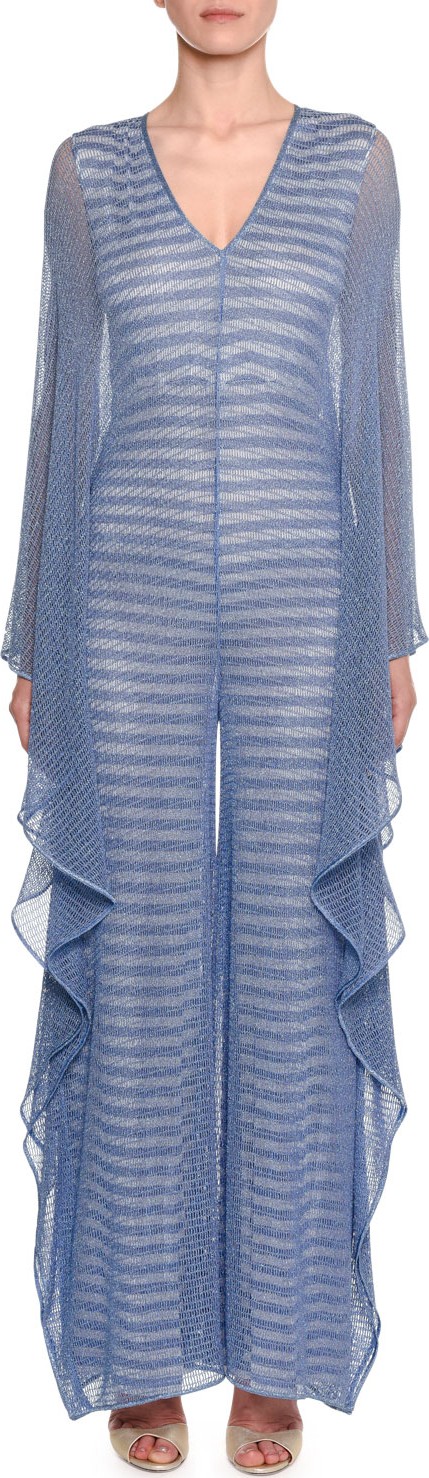 Missoni Metallic Striped Mesh Jumpsuit w/ Cascade Ruffle