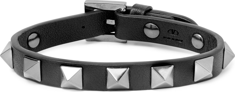 Valentino Valentino Garavani Rockstud Leather and Ruthenium Bracelet
