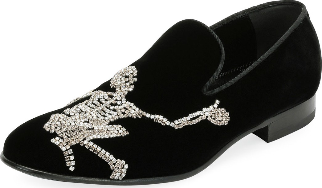 Alexander McQueen Men's Dancing Skeleton Velvet Formal Loafer