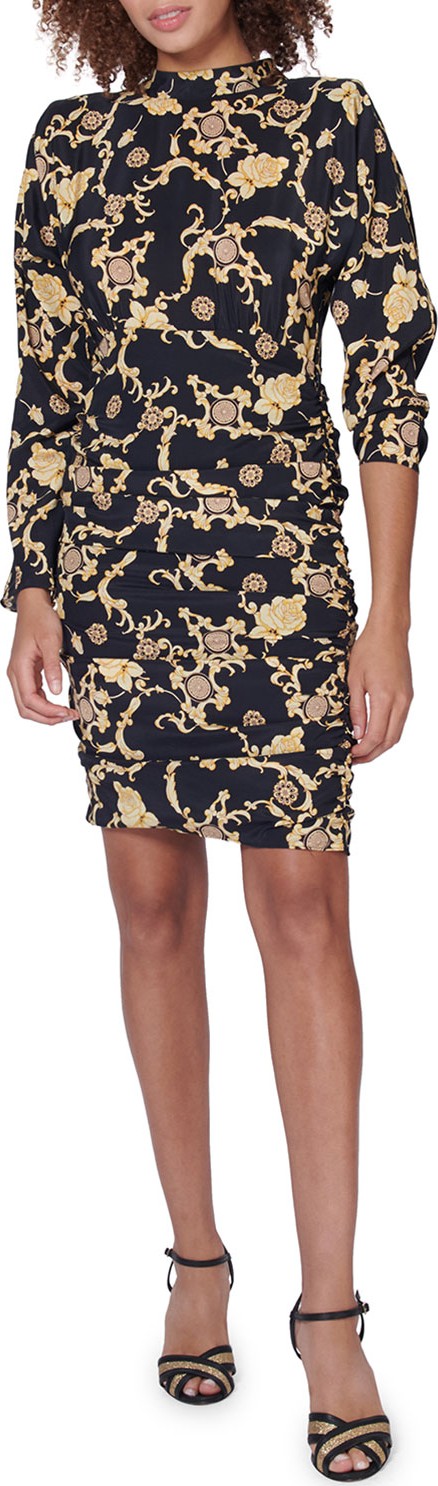 Veronica Beard Amile Ruched Silk Long-Sleeve Dress