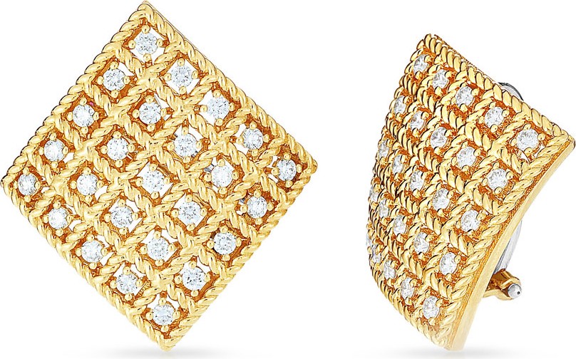 Roberto Coin Byzantine 18k Gold Diamond Square Stud Earrings