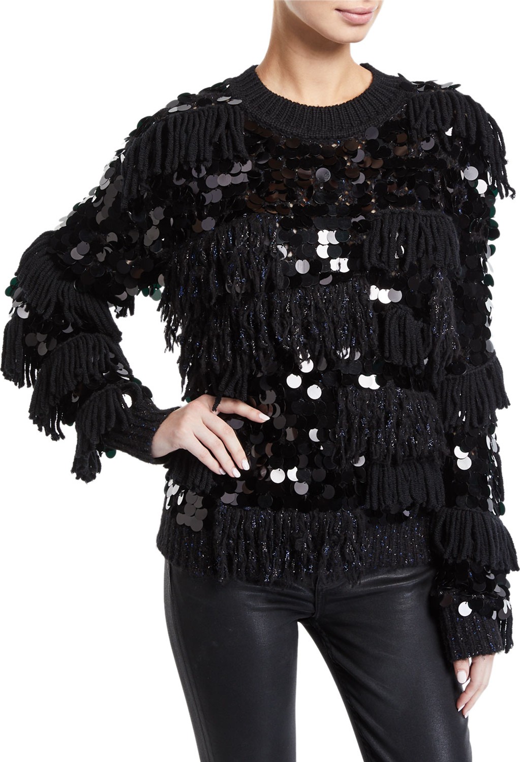 DIANE von FURSTENBERG Alix Shaggy Sequined Wool Pullover Sweater