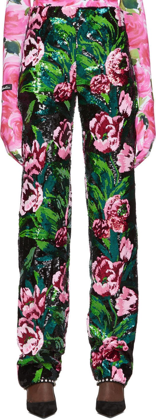 Richard Quinn Black Floral Embellished Trousers