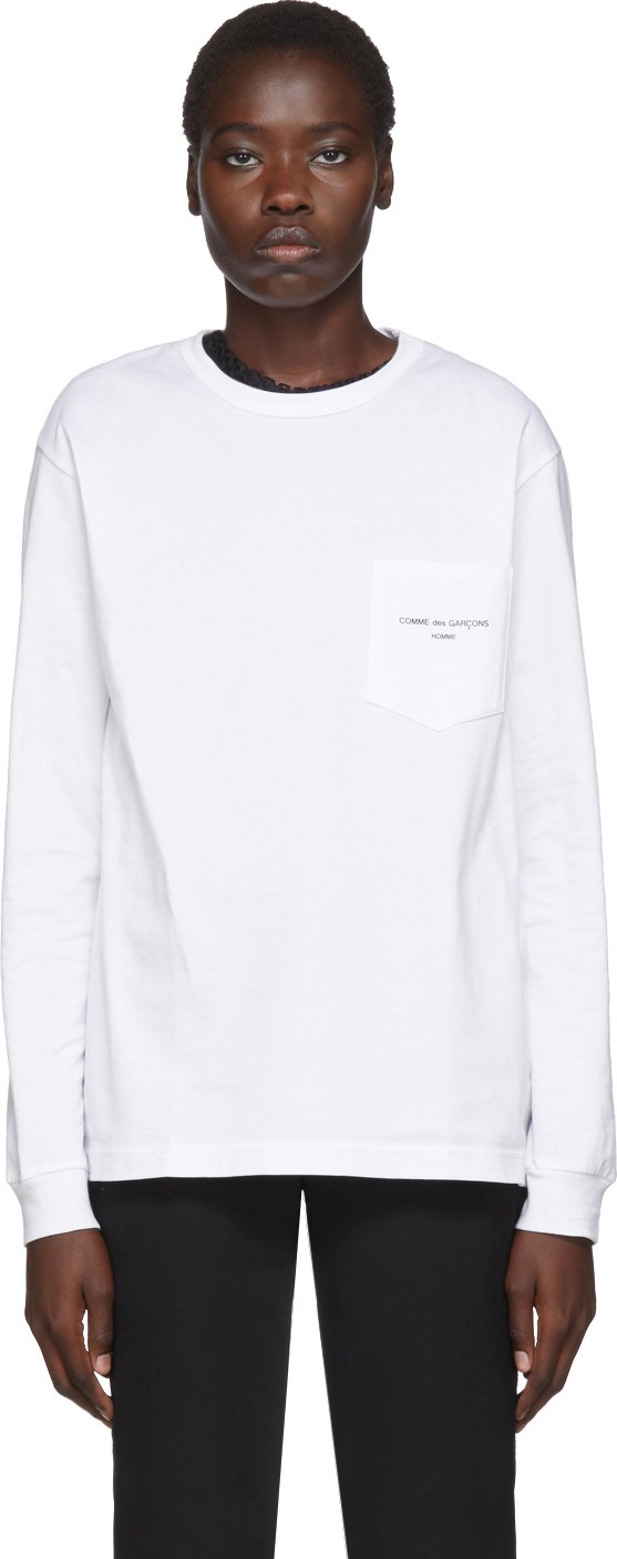 Comme Des Garçons Homme Plus White Logo Long Sleeve T-Shirt