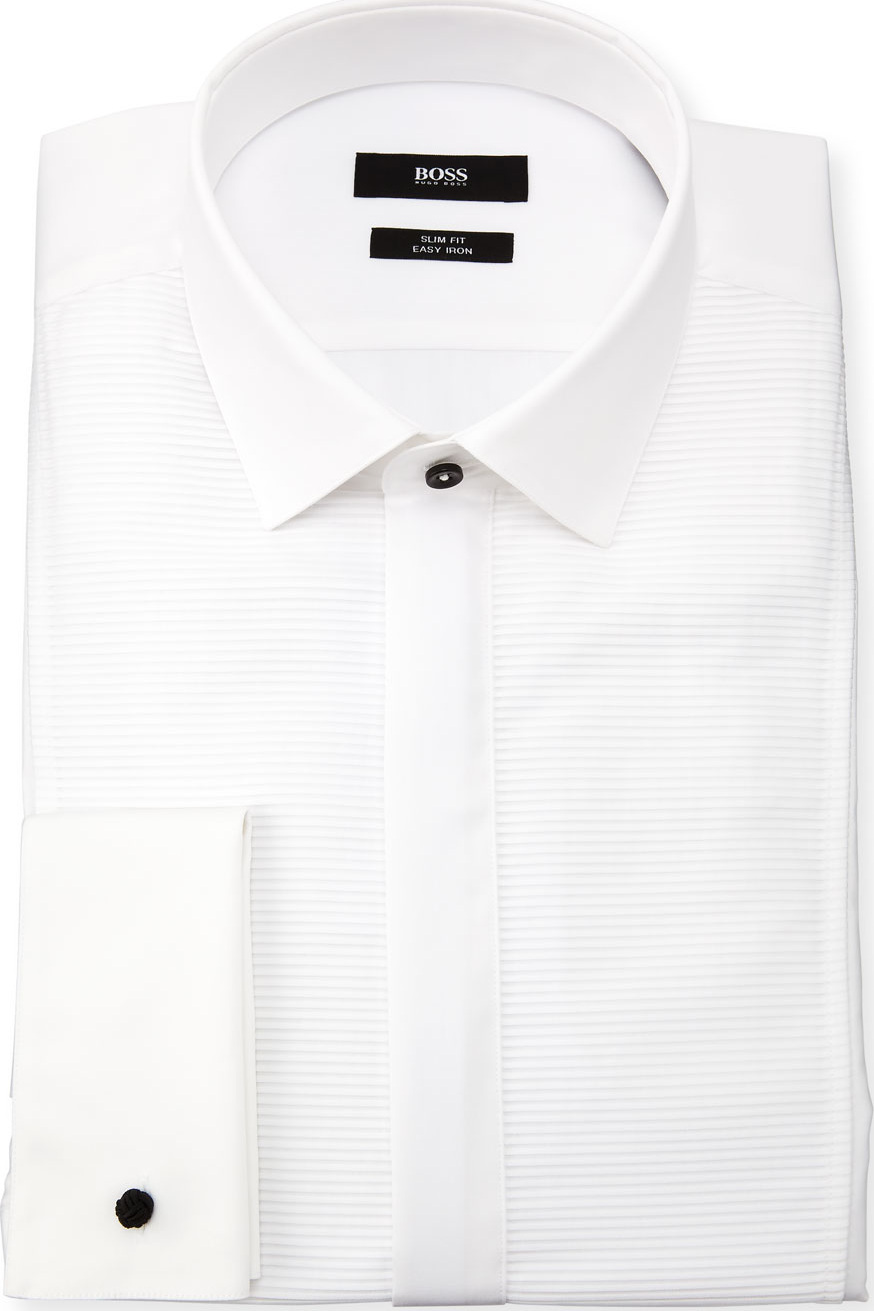 BOSS Hugo Boss Jarome Slim-Fit Easy Iron Horizontal Striped-Bib Dress Shirt