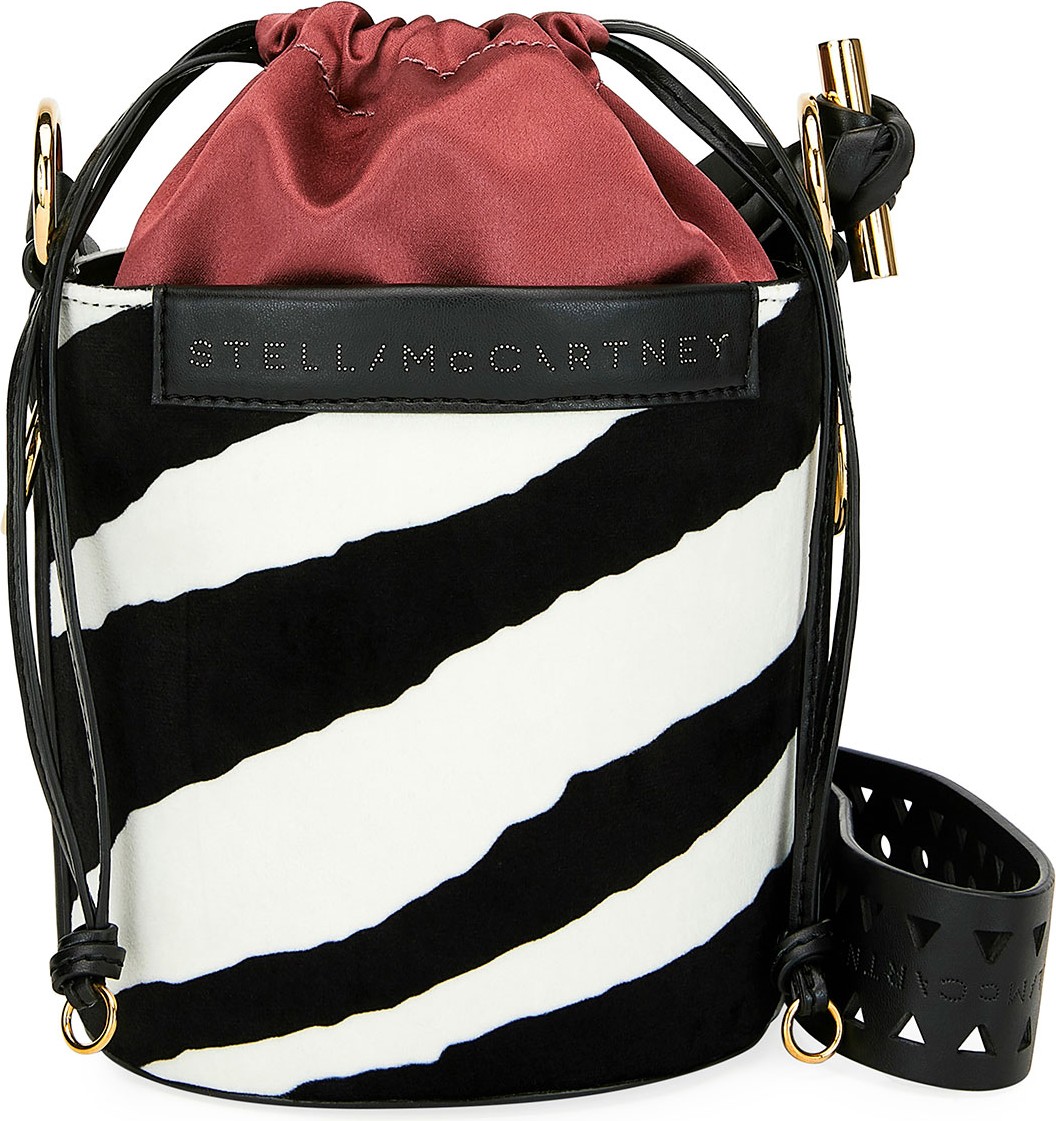 Stella McCartney Small Zebra-Print Velvet Bucket Bag
