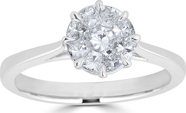 ZYDO 18k White Gold Mosaic Round Diamond Ring, Size 6.5