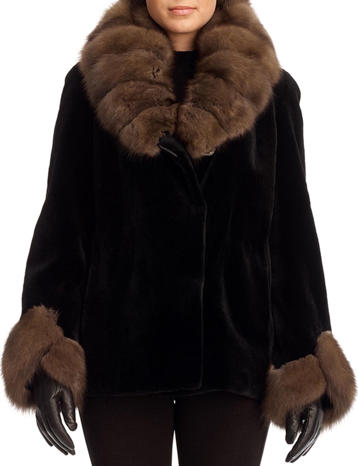 Gorski Sheared Mink Fur Jacket with Sable Trim