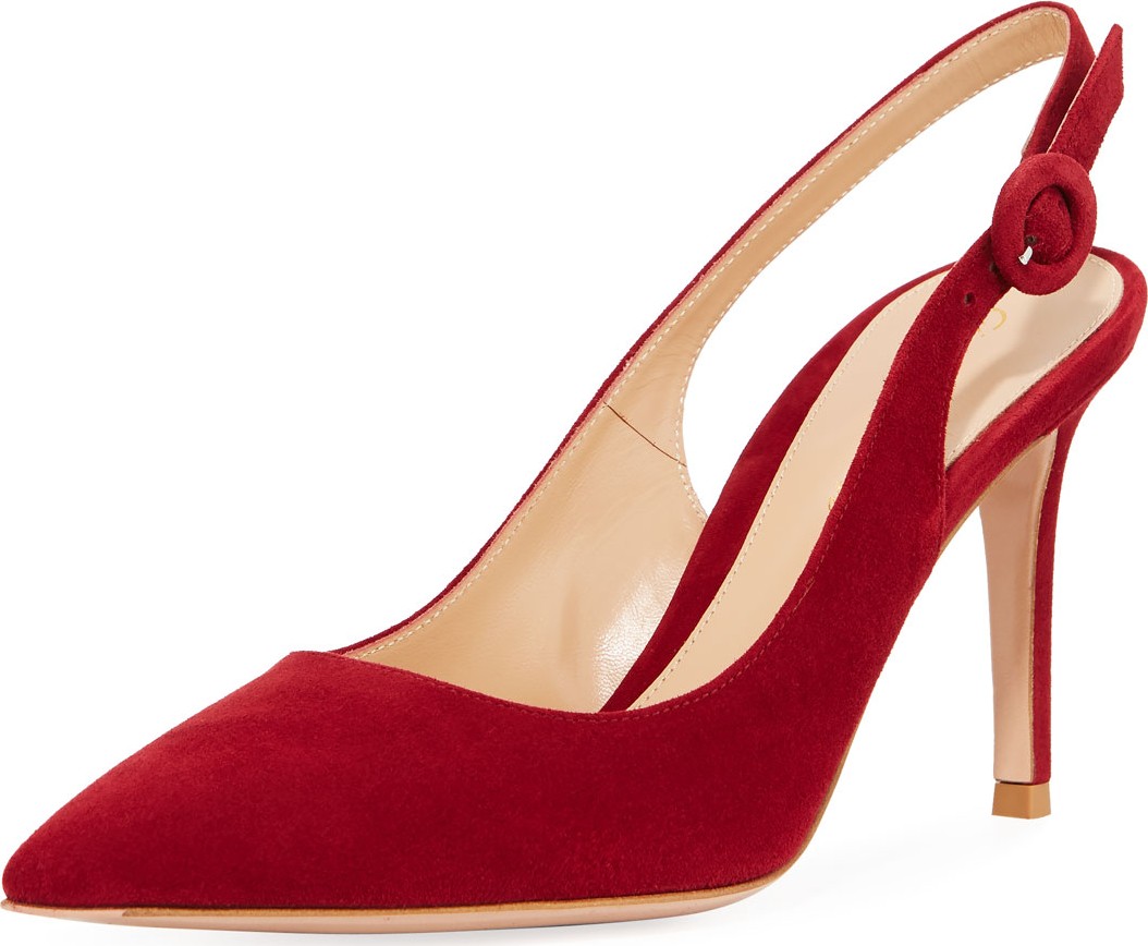 Gianvito Rossi Suede Pointed-Toe Slingback Pumps