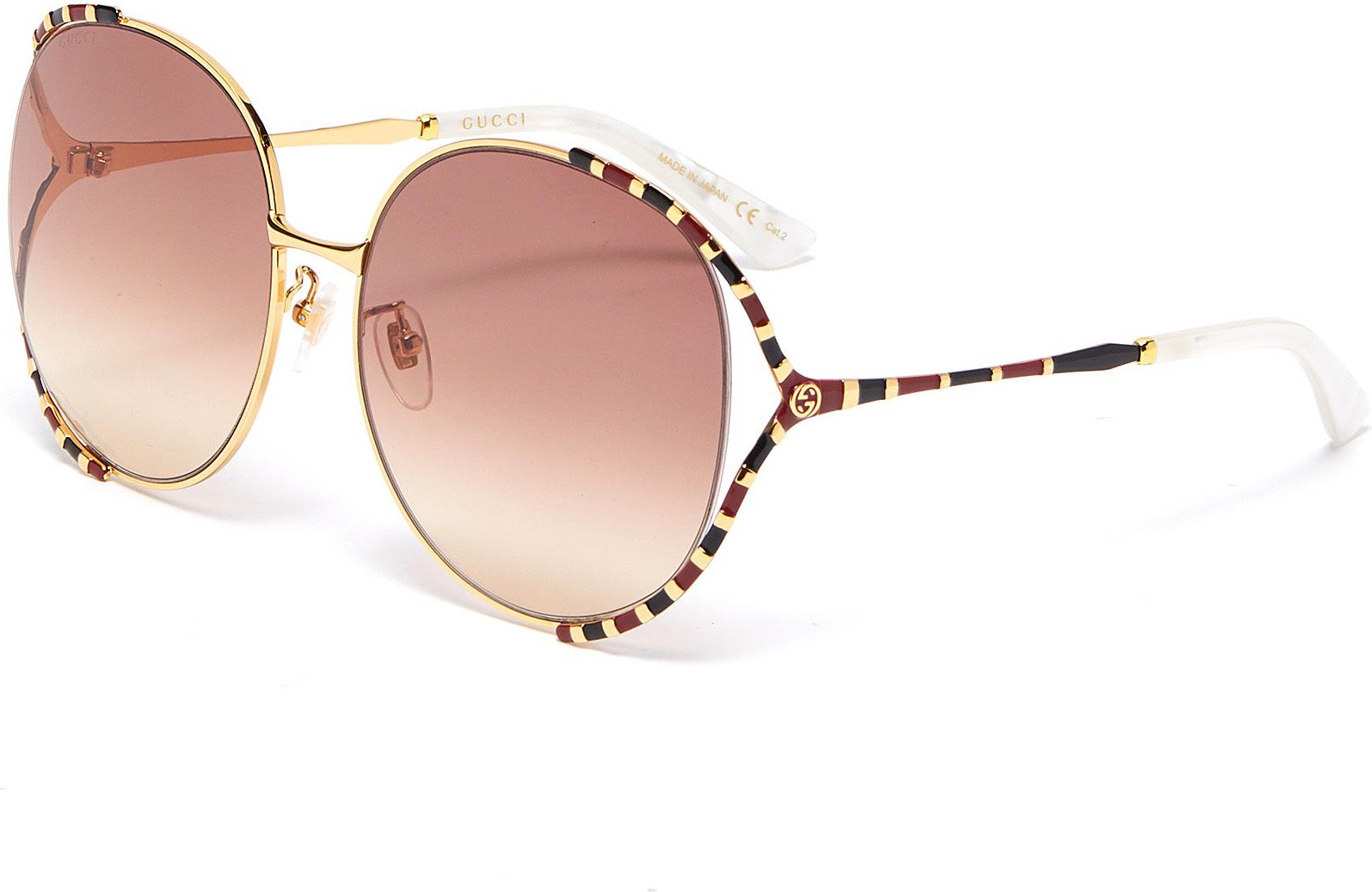 Gucci LARGE ROUND Y-SHAPE TEMPLE METAL FRAME SUNGLASSES