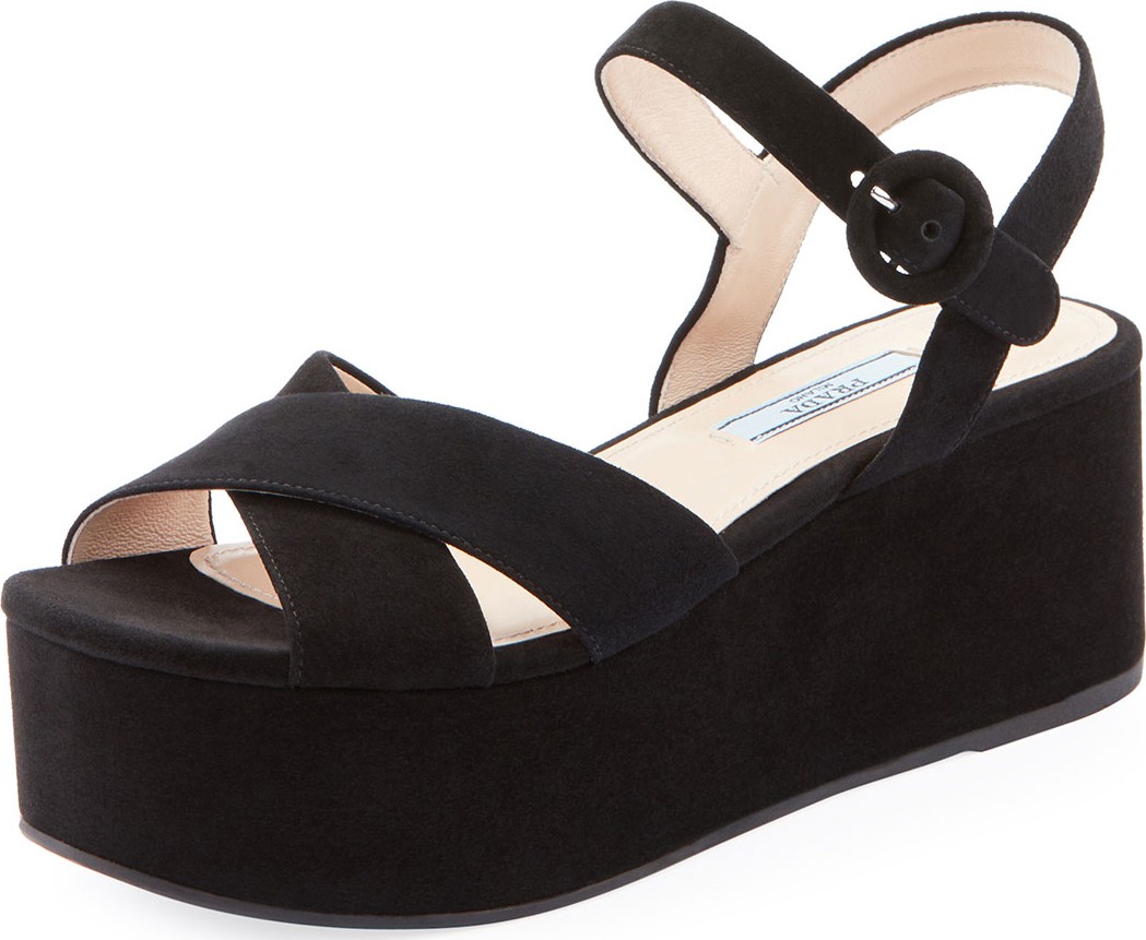 Prada Suede Wedge Platform Sandals