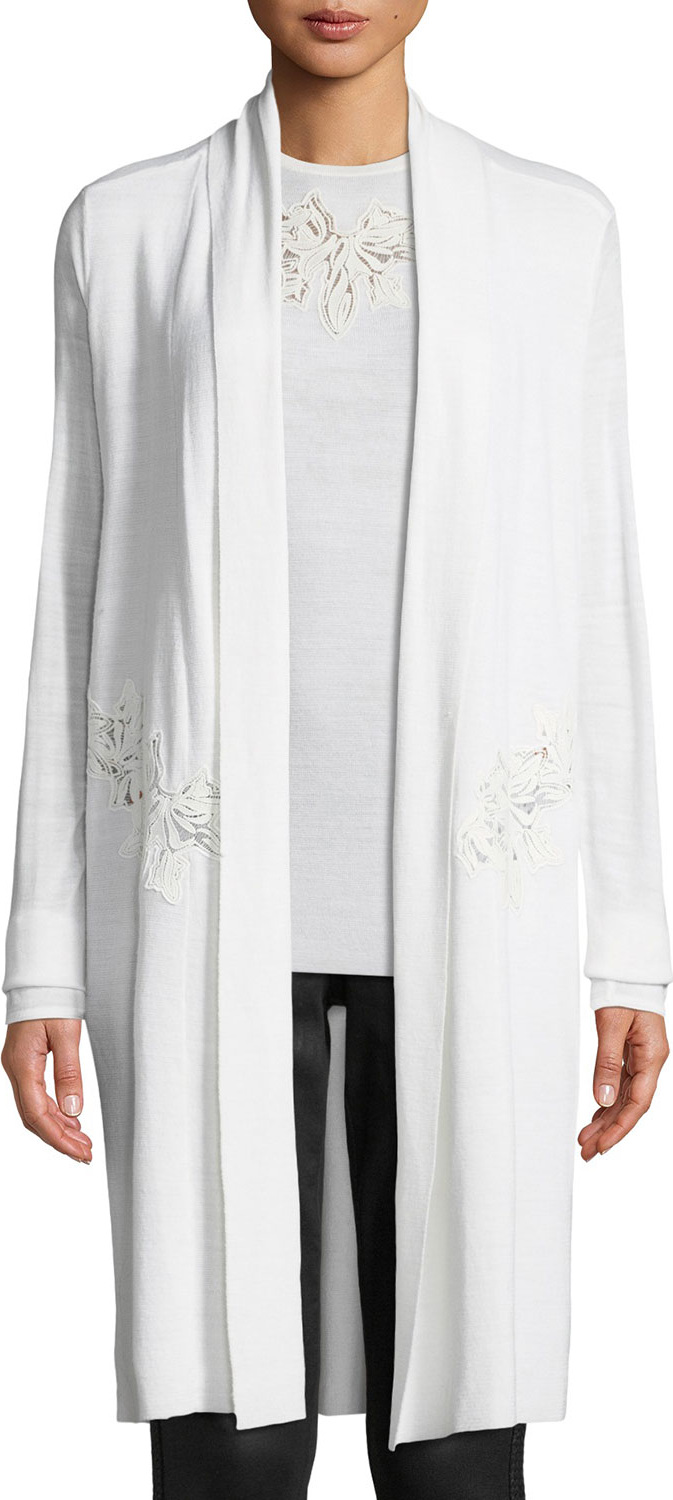 Elie Tahari Gharett Open-Front Embroidered Sweater