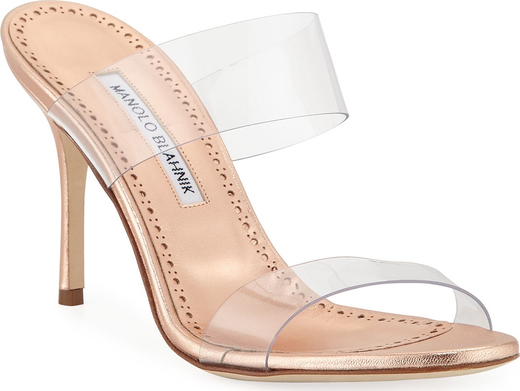 Manolo Blahnik Scolto Leather and PVC Slide Sandals