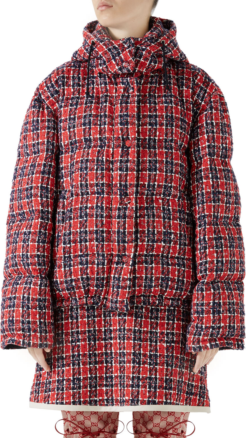 Gucci Tweed Hooded Puffer Jacket