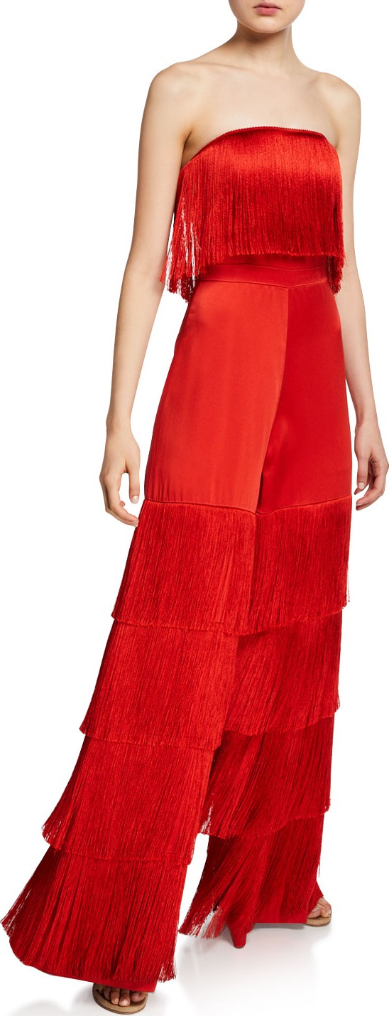 Alexis Maxima Strapless Satin Fringe Jumpsuit Alexis Maxima Strapless Satin Fringe Jumpsuit