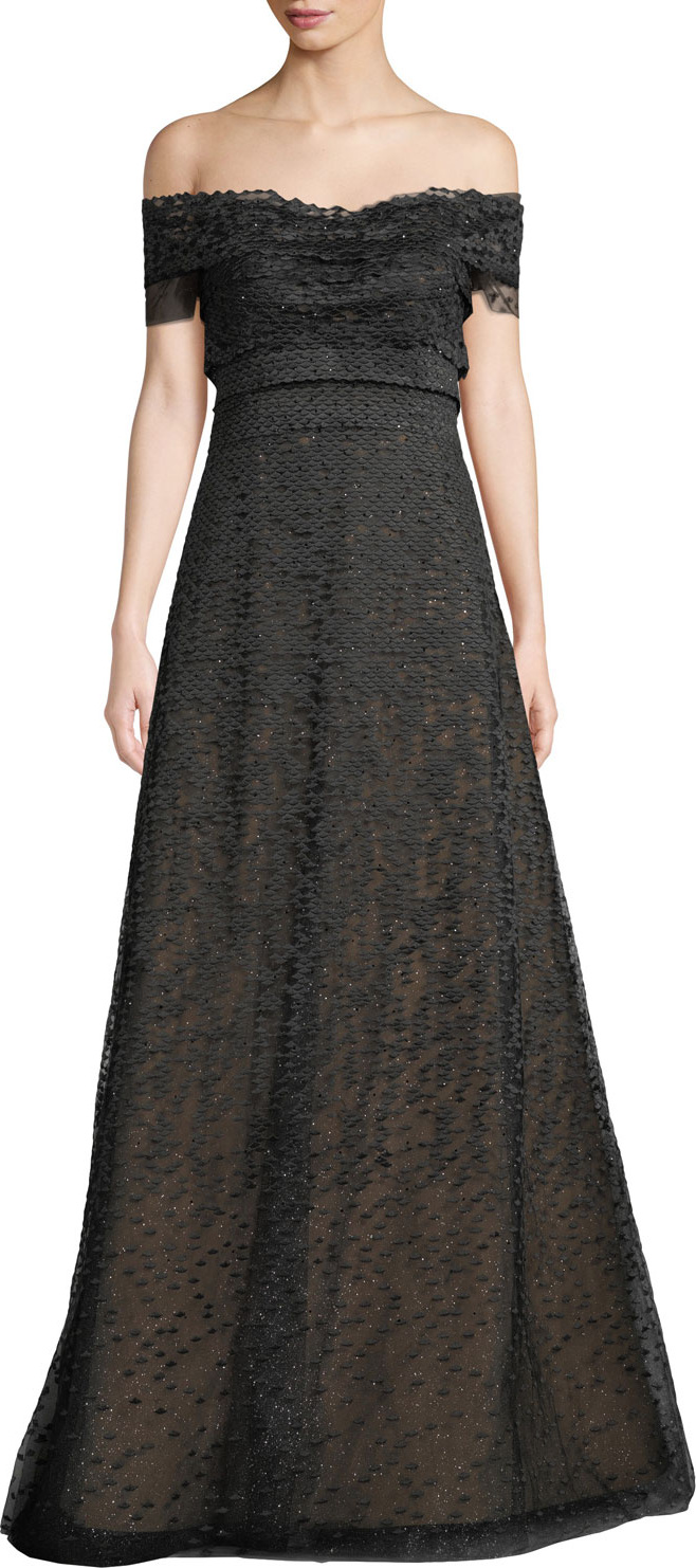 RENE RUIZ Textured Off-the-Shoulder Ball Gown