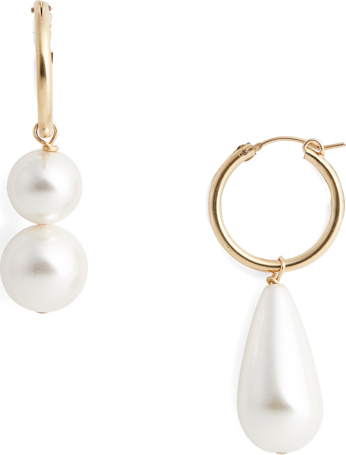 Beck Jewels Arcilla Mismatched Imitation Pearl Hoop Earrings