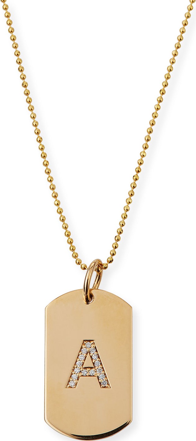 Zoe Chicco Personalized 14k Gold Pave Diamond Initial Dog Tag Necklace
