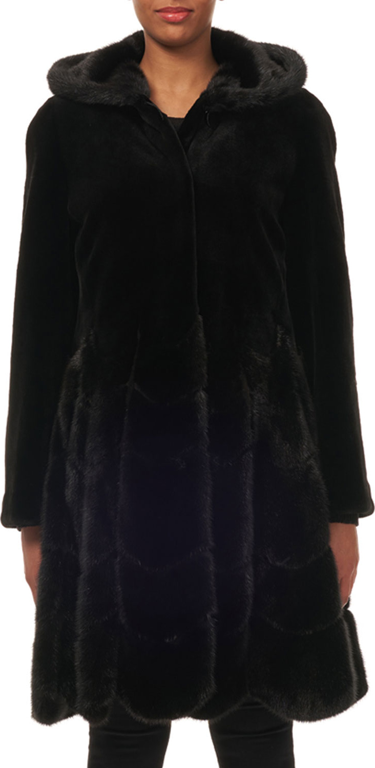 Gorski Hooded Reversible Sheared-Mink Taffeta Mid-Length Coat Gorski Hooded Reversible Sheared-Mink Taffeta Mid-Length Coat