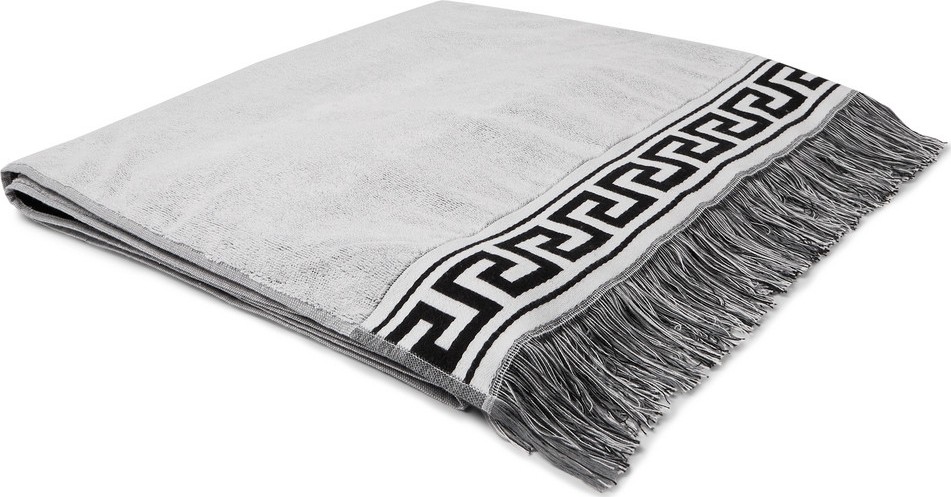 Versace Fringed Logo-Jacquard Cotton-Blend Terry Beach Towel