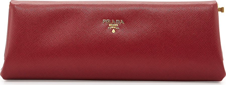 Prada Saffiano East-West Frame Clutch Bag, Wine (Cerise)