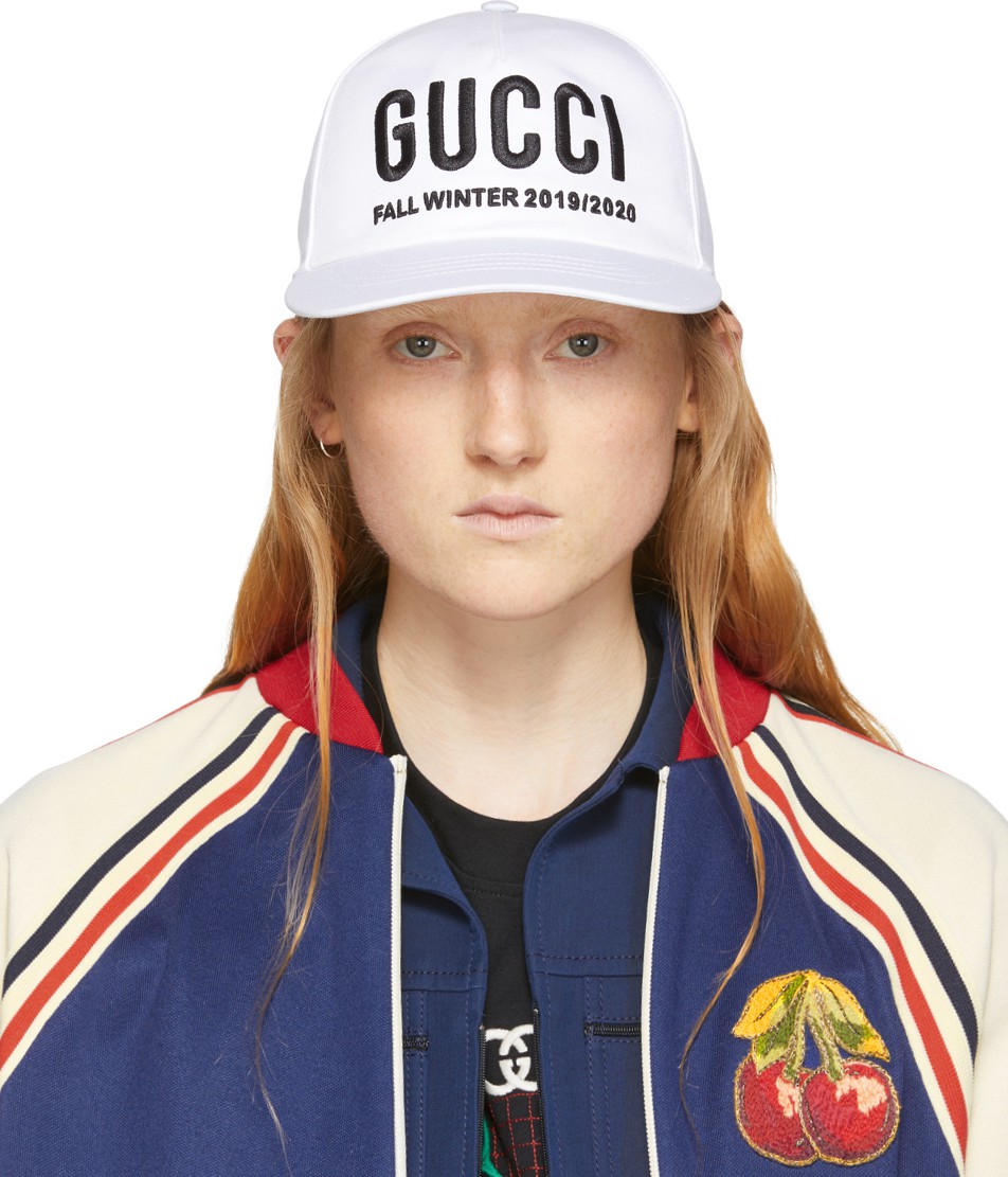 Gucci White Logo Embroidery Baseball Cap