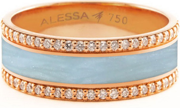 Alessa Jewelry Spectrum Painted 18k Rose Gold Ring w/ Diamond Trim, Light Blue, Size 8.5