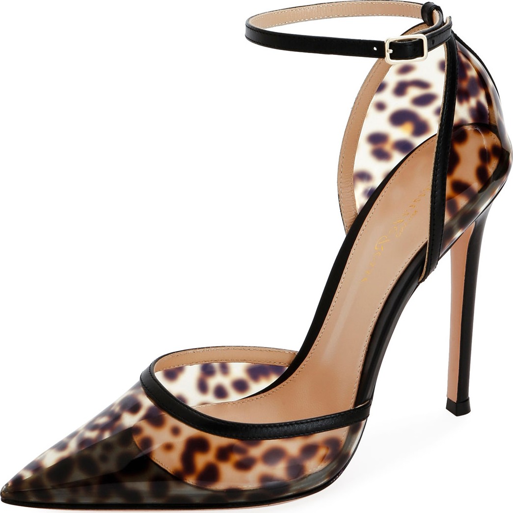 Gianvito Rossi Leopard Plexi Pointed d'Orsay Pumps