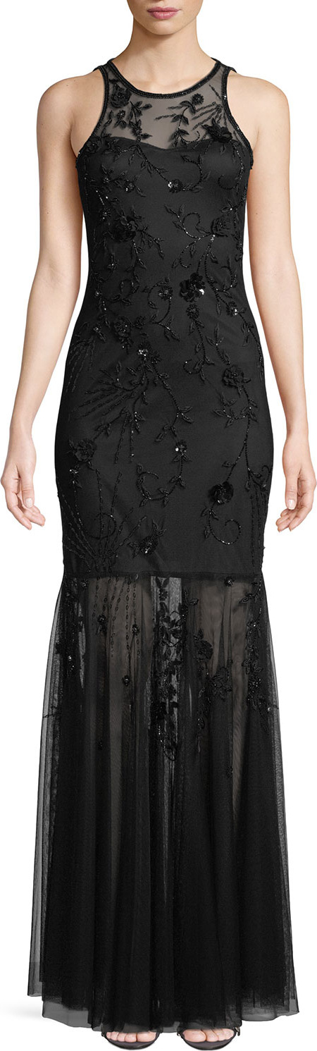 Parker Monique Beaded Halter Gown