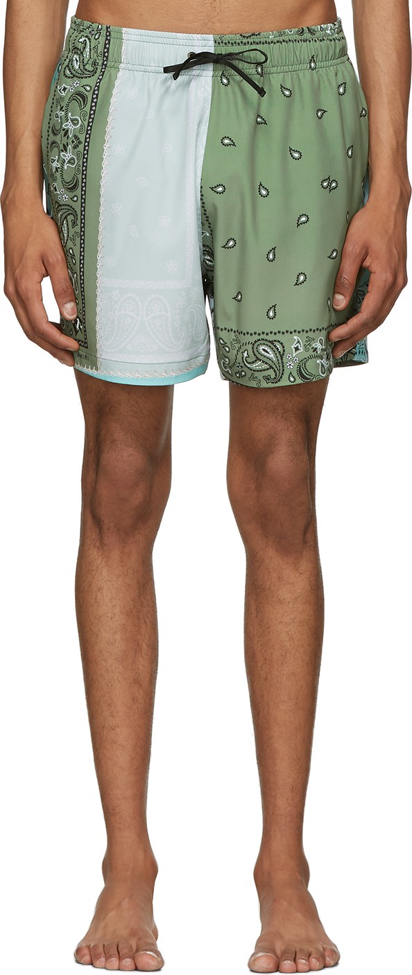 Amiri Green Bandana Reconstructed Swim Shorts