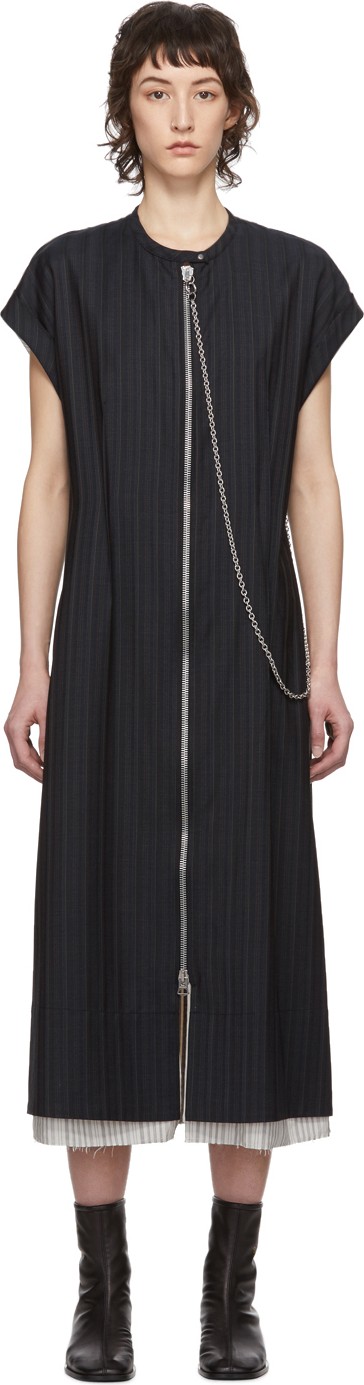 Acne Studios Navy Wool Pinstripe Front-Zip Di Dress