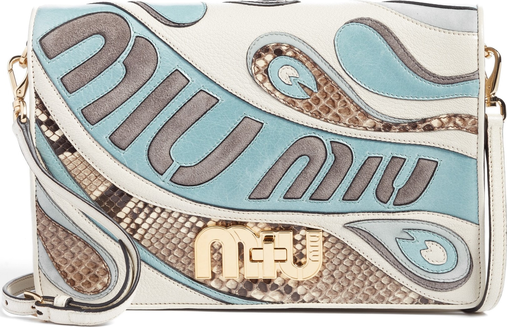 Miu Miu Genuine Python & Leather Logo Crossbody Bag