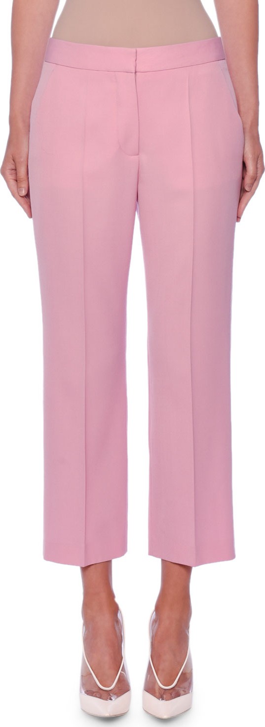 Stella McCartney Flat-Front Straight-Leg Crop Classic Wool Pants