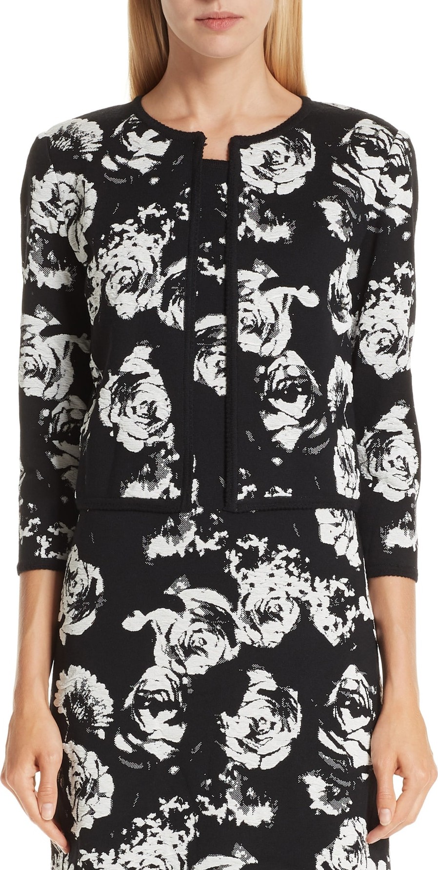 St. John Floral Blister Knit Cardigan