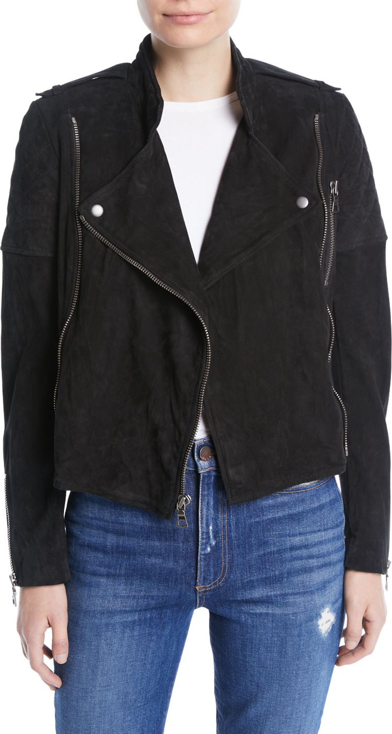 Alice + Olivia Miles Quilted Suede Zip-Front Moto Jacket
