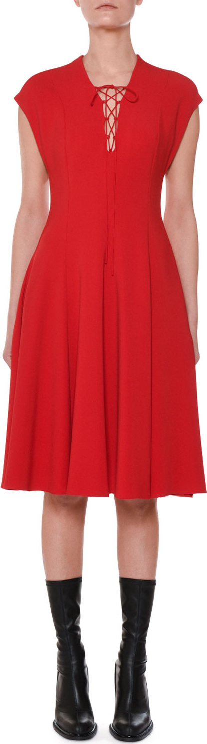 Stella McCartney Cap-Sleeve Lace-Up Front A-Line Dress