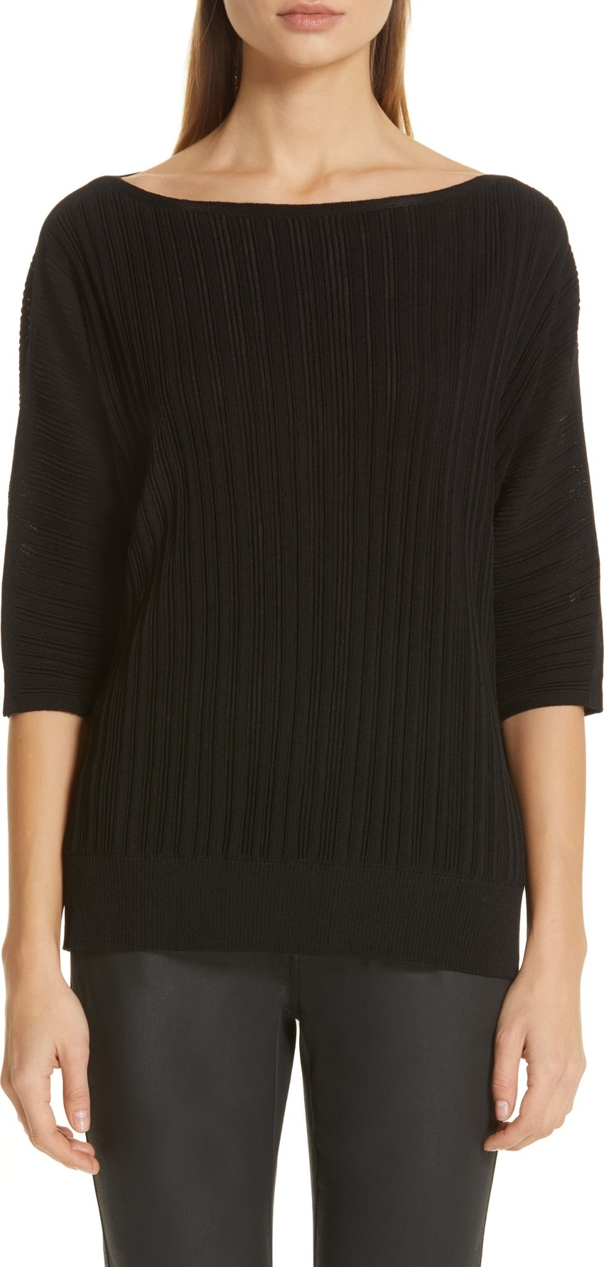 Lafayette 148 New York Plissé Knit Dolman Sleeve Top