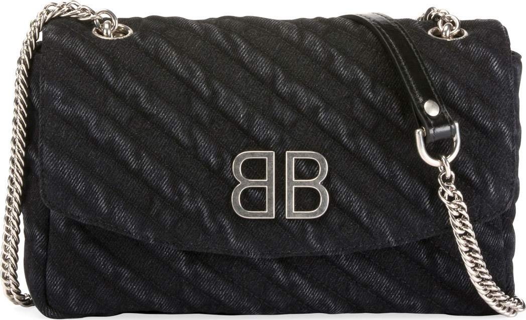 Balenciaga BB Chain Destroyed Denim Crossbody Bag