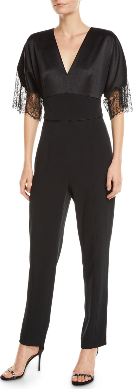 Tanya Taylor Leo Satin-Back Crepe Jumpsuit with Lace Trim Tanya Taylor Leo Satin-Back Crepe Jumpsuit with Lace Trim
