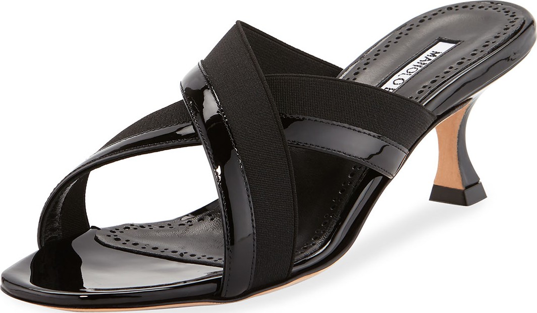 Manolo Blahnik Urto Patent Crisscross Slide Sandals