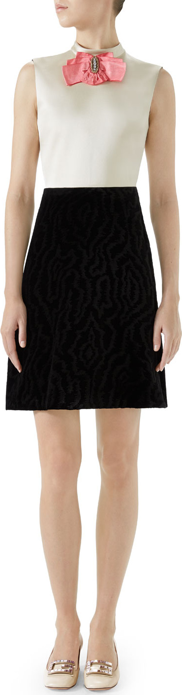 Gucci High-Neck Sleeveless A-Line Silk Duchess Dress