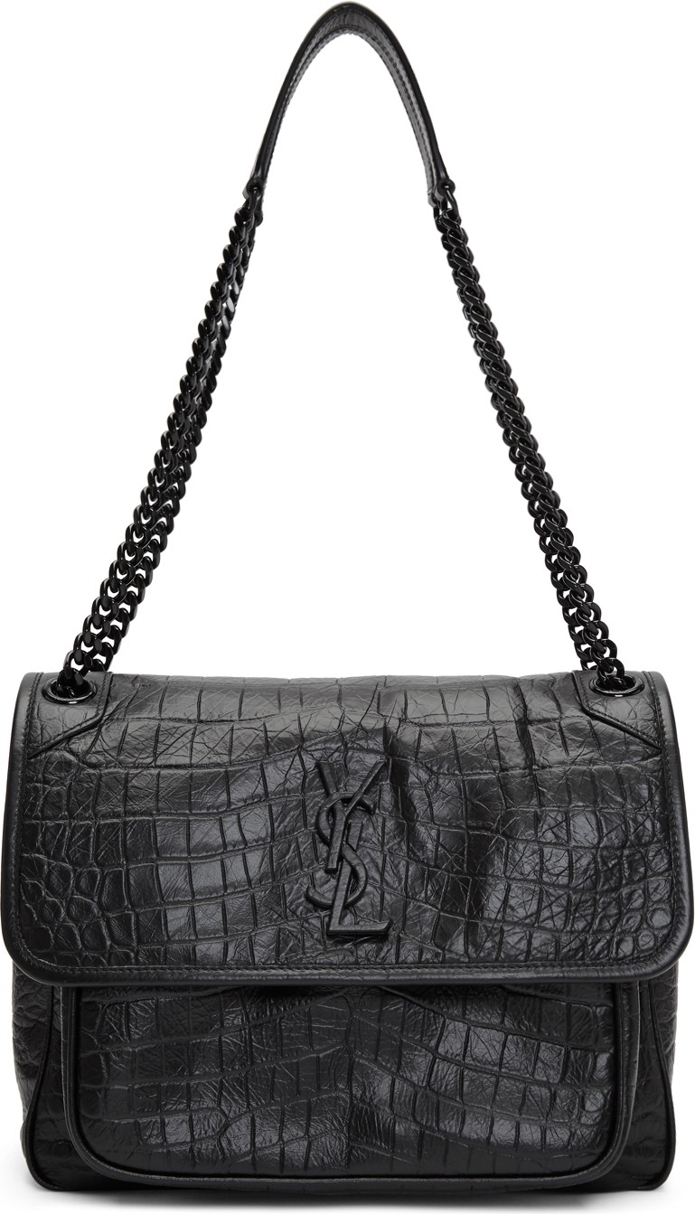 Saint Laurent Black Medium Croc Niki Bag