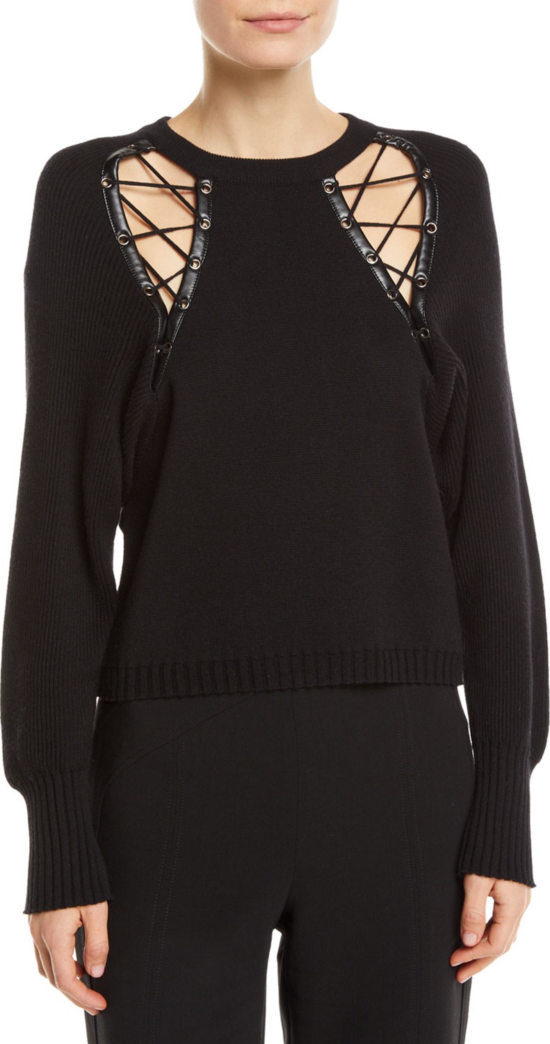 Ramy Brook Georgia Lace-Up Cutout Pullover Sweater