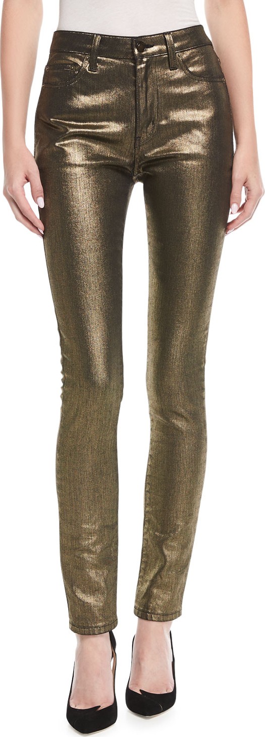 Saint Laurent High-Rise Skinny Metallic Jeans