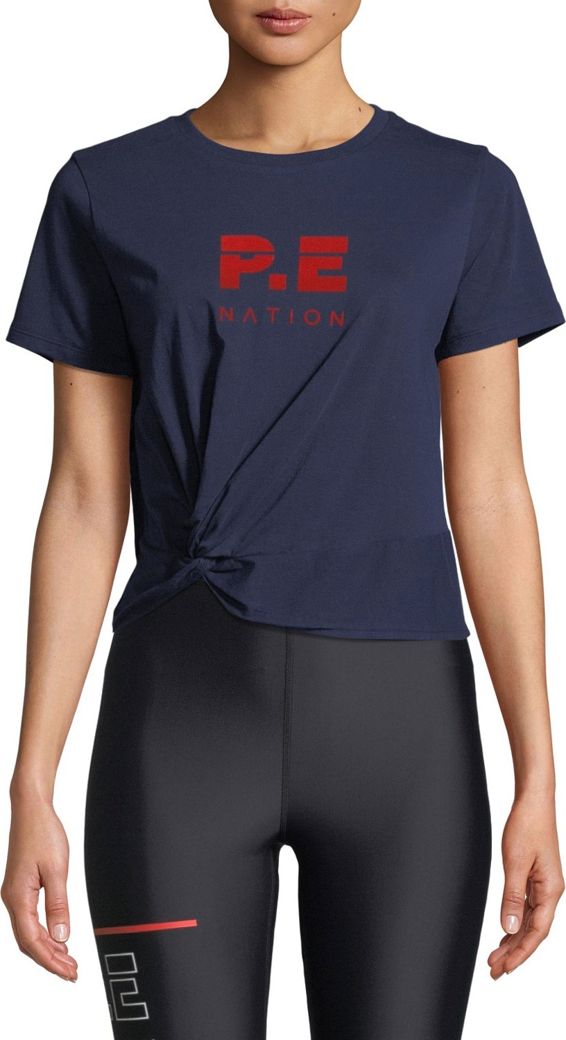P.E Nation Lay Up Knotted Logo Jersey Cropped Tee