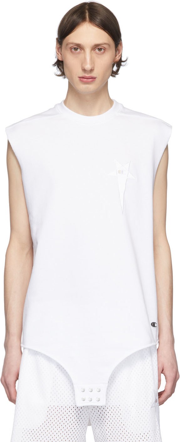 Rick Owens White Champion Edition Sleeveless T-Shirt