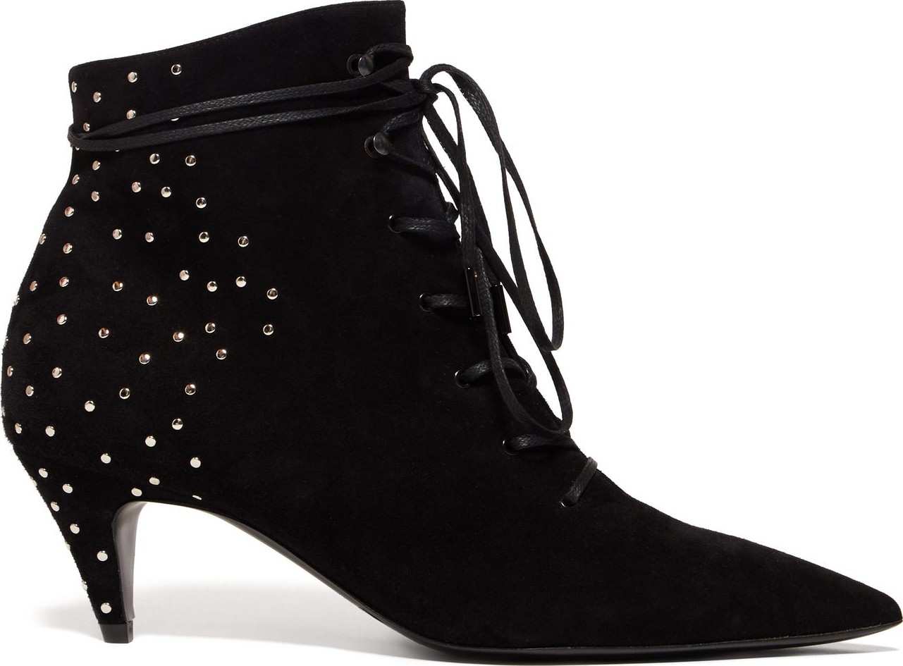 Saint Laurent Charlotte studded lace-up suede ankle boots